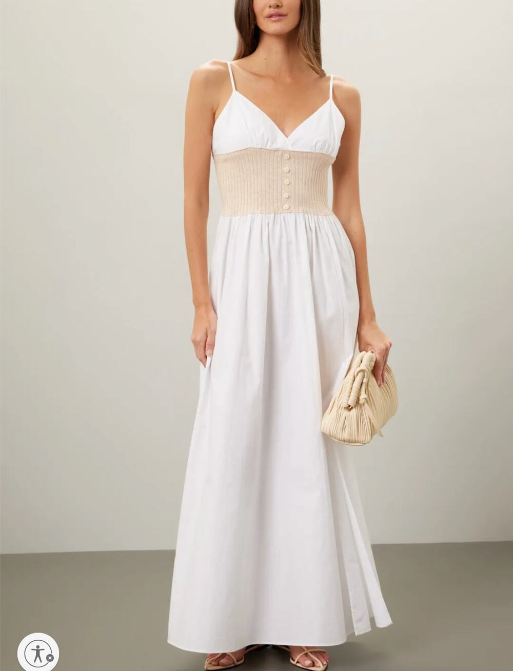 NAADAM White Fit Flare Maxi Dress SMALL Cottage Romantic Sundress Vacation $325